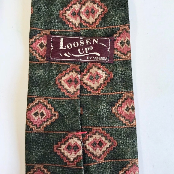 Loosen Up Superba Tie Green Burgundy Italian Silk - Picture 2 of 3